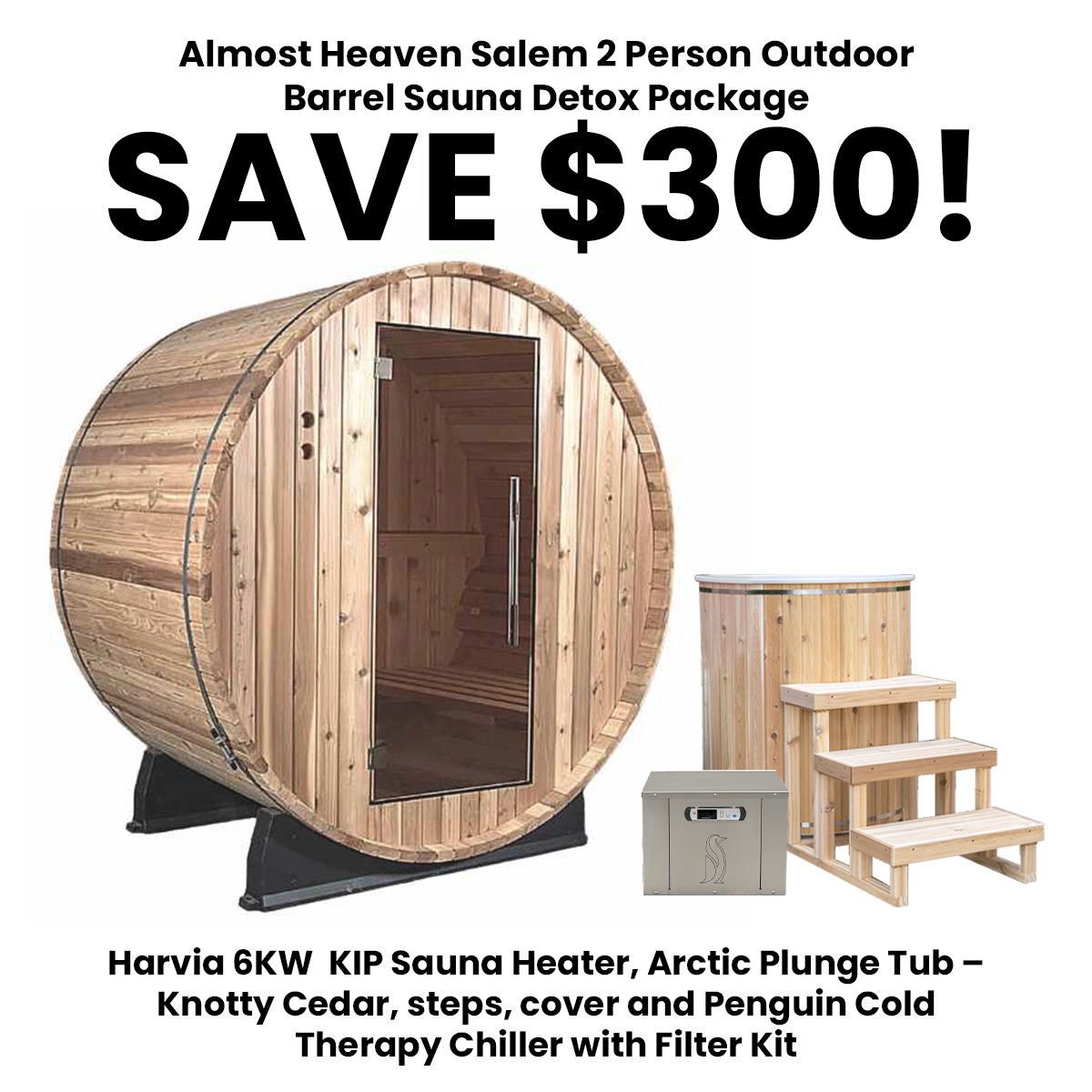 Almost Heaven Salem 2 Person Outdoor Barrel Sauna Detox Package