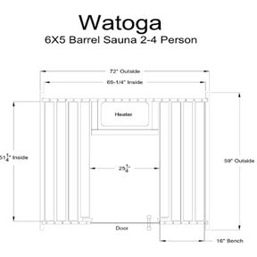 Specific dimensions for Almost Heaven Watoga 4-Person Standard Barrel Sauna