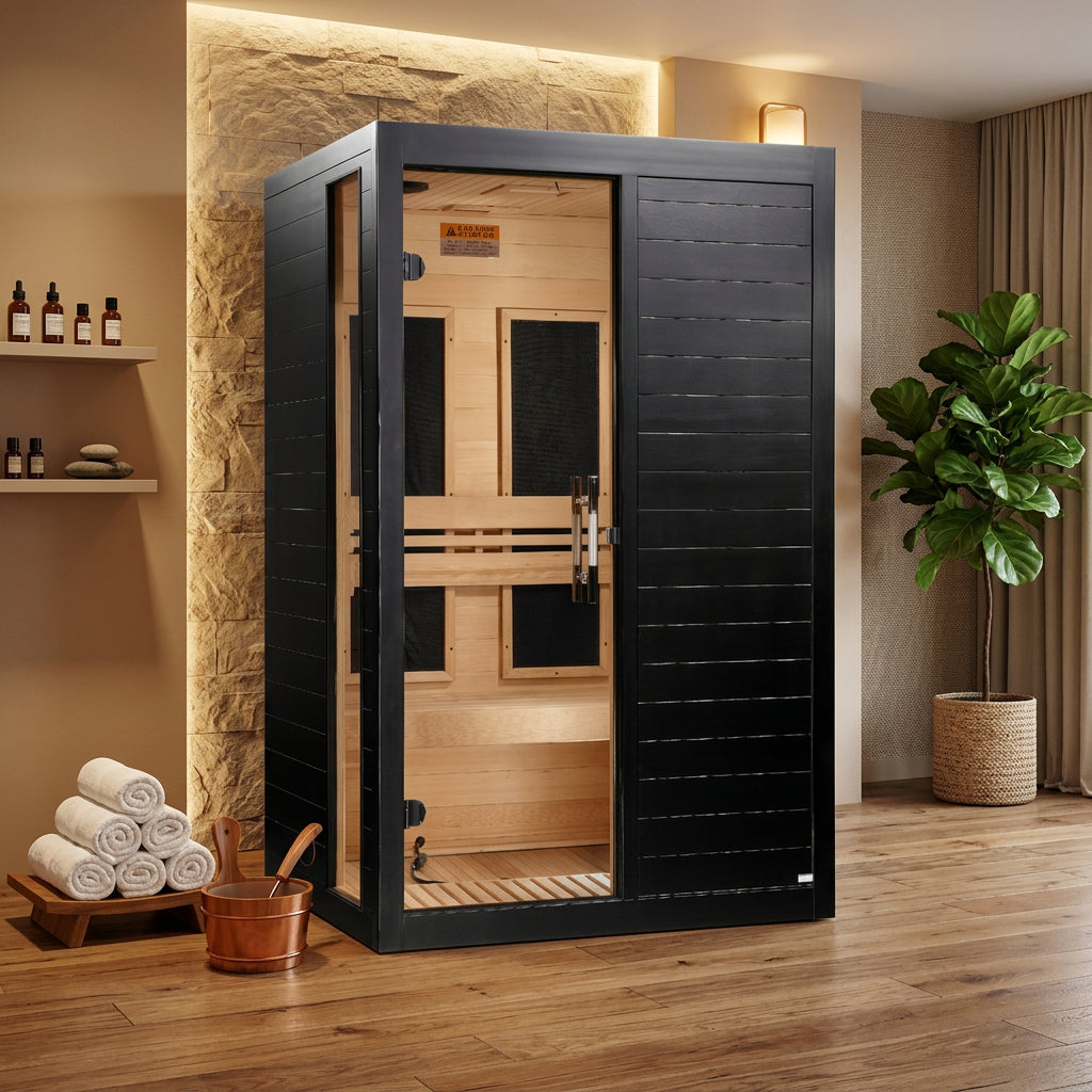 Golden Designs Saunas ***New 2026 Model*** Dynamic "Lucca" Black Finish 2 Person Low EMF FAR IR Sauna (DYN-6215-06)