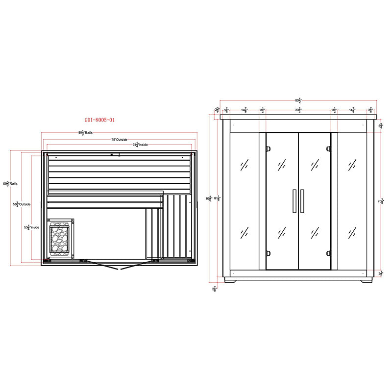 Floor plan and front elevation dimension diagram for the Vorarlberg
