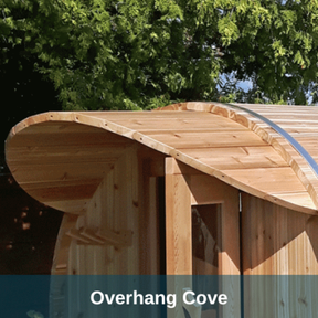 Dundalk LeisureCraft Knotty Cedar Barrel Saunas - Overhang Cove Sideview