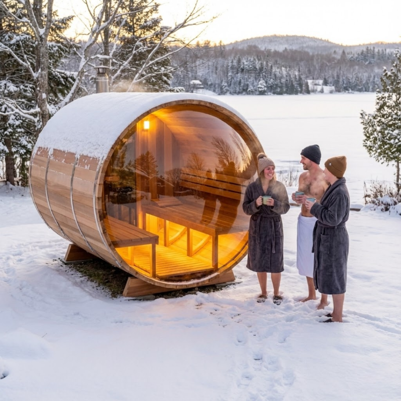 Dundalk LeisureCraft Saunas Dundalk LeisureCraft Panoramic View Knotty Cedar Barrel Sauna