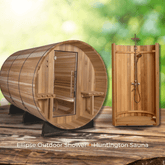 Almost Heaven Huntington 6-Person Canopy Barrel Sauna & Ellipse Outdoor Shower Set