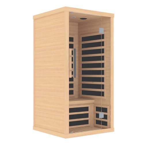 FINSAUNA FINSAUNA Fiera IR 100 Carbon, 1 Person Home Infrared Sauna, Hemlock