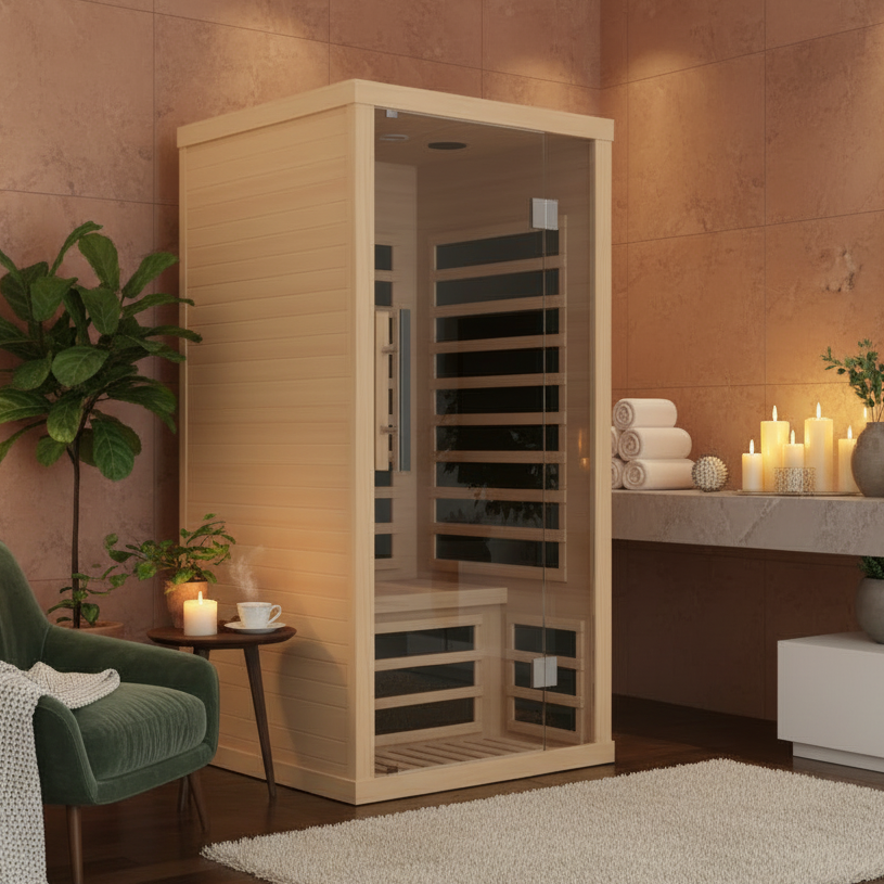 FINSAUNA FINSAUNA Fiera IR 100 Carbon, 1 Person Home Infrared Sauna, Hemlock