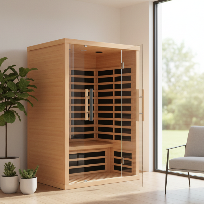 FINSAUNA FINSAUNA Fiera IR 200 Carbon, 2-Person Home Infrared Sauna, Hemlock