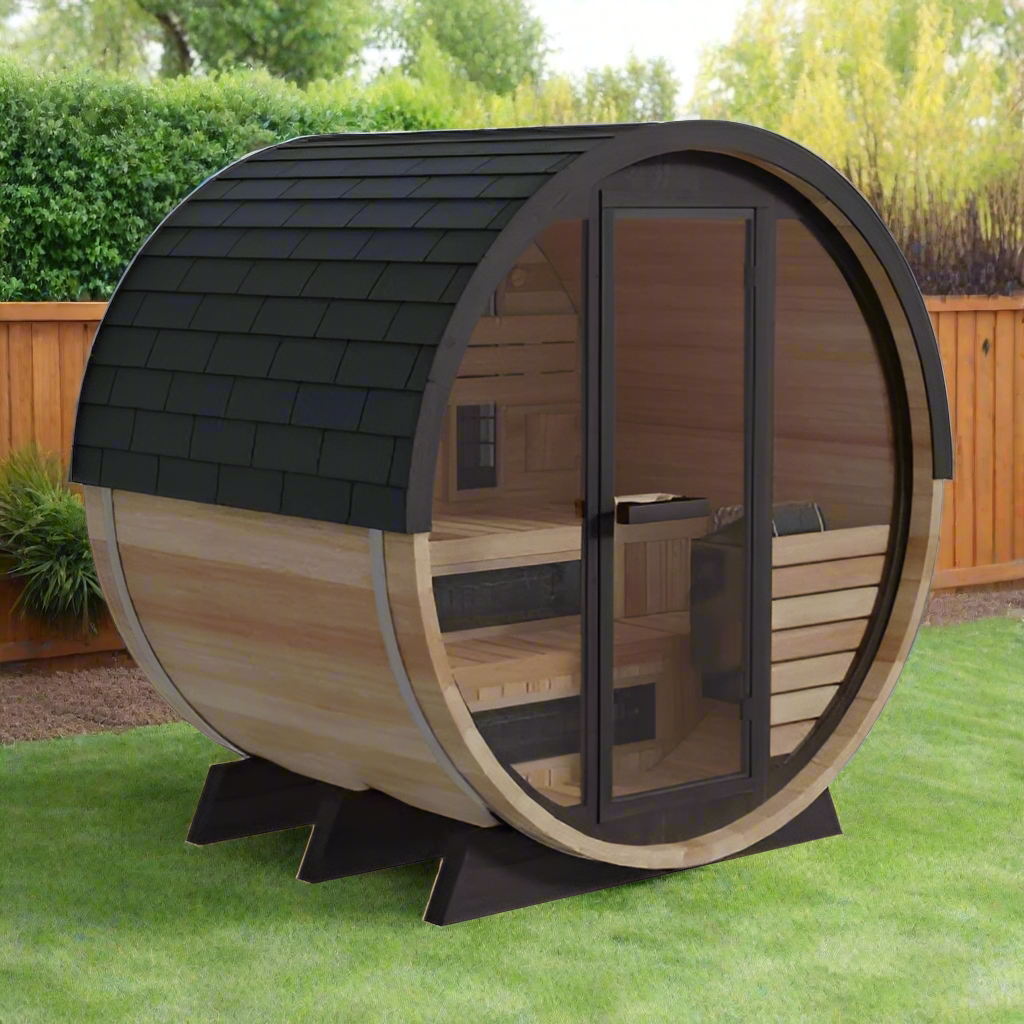 Finnmark Saunas Finnmark 4 Person FD-7 Thermo-Aspen Traditional-Infrared  Barrel Sauna