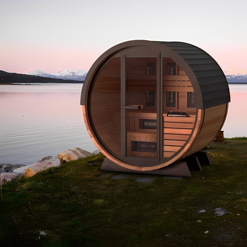 Finnmark Saunas Finnmark 4 Person FD-7 Thermo-Aspen Traditional-Infrared  Barrel Sauna
