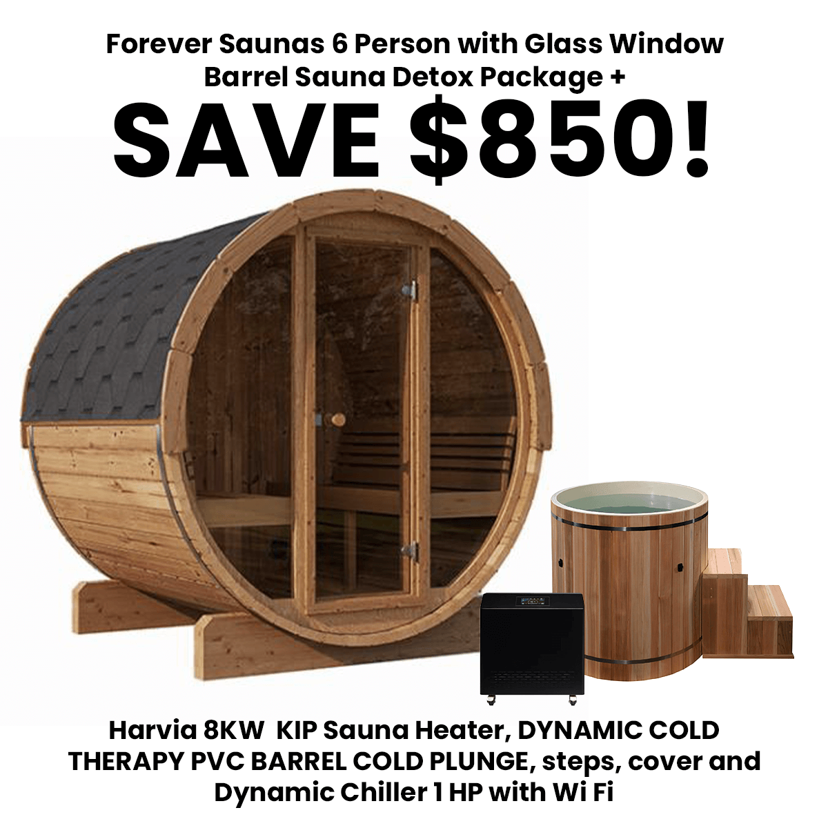 Forever Saunas Saunas Forever Saunas 6 Person with Glass Window Barrel Sauna Detox Package