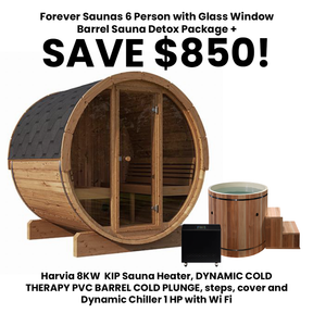 Forever Saunas 6 Person with Glass Window Barrel Sauna Detox Package