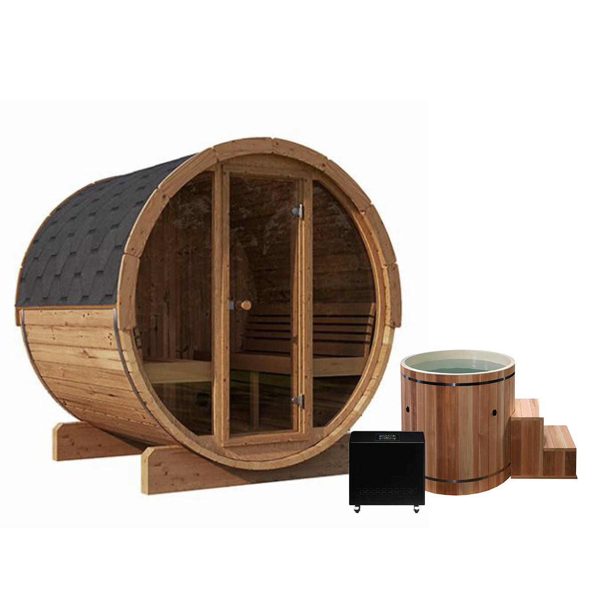 Forever Saunas 6 Person with Glass Window Barrel Sauna Detox Package