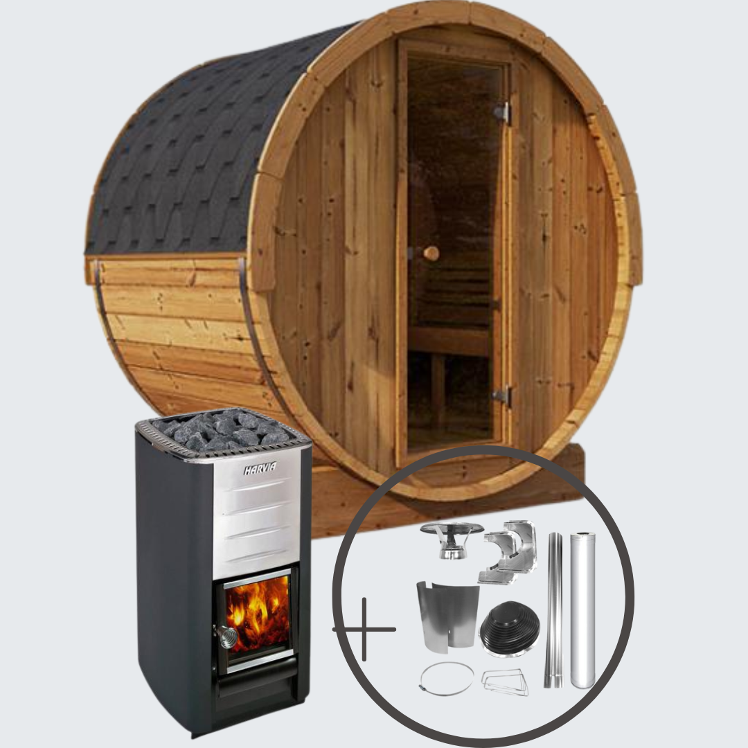 Forever Saunas Thermally Treated 4-Person Sauna with Harvia M3 Wood Burning Heater plus Chimney Kit & Floor Kit- Ready to Ship!