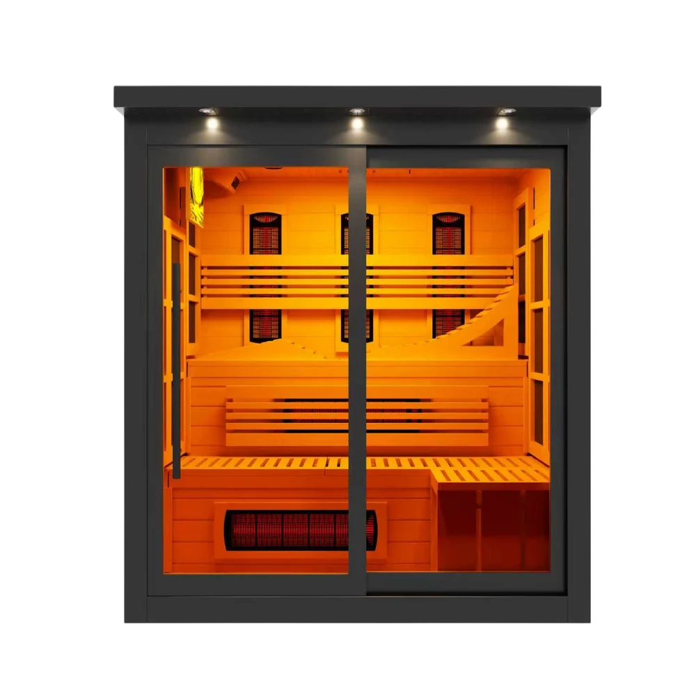 Golden Designs Saunas New 2026 Model Golden Designs 6 Person Black Full Spectrum Near Zero EMF FAR IR Sauna (GDI-6996-03-FS)