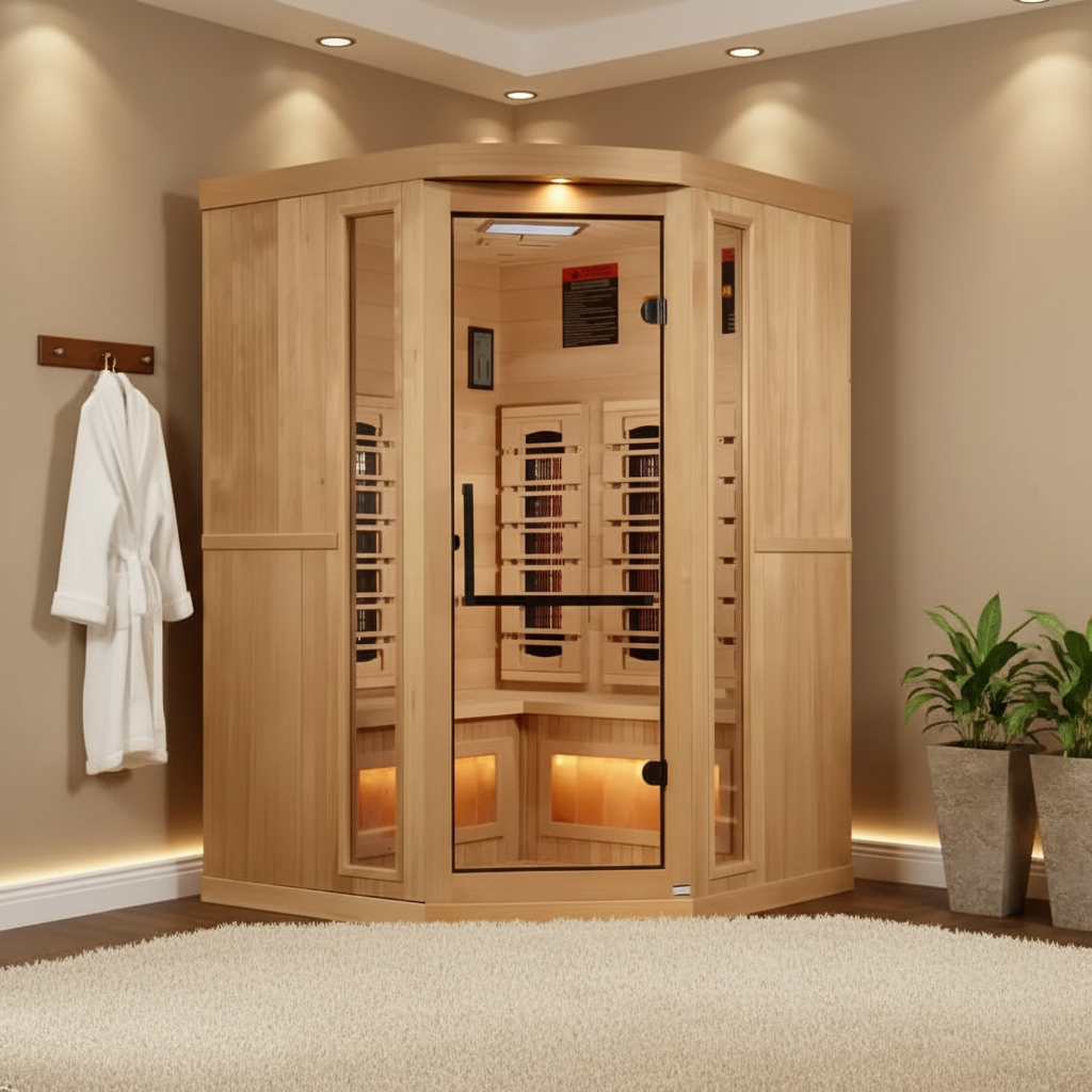 Golden Designs Saunas Golden Designs Reserve Edition Hemlock 3 Person Indoor Full Spectrum Infrared Sauna with Himalayan Salt Bar (GDI-8035-03)