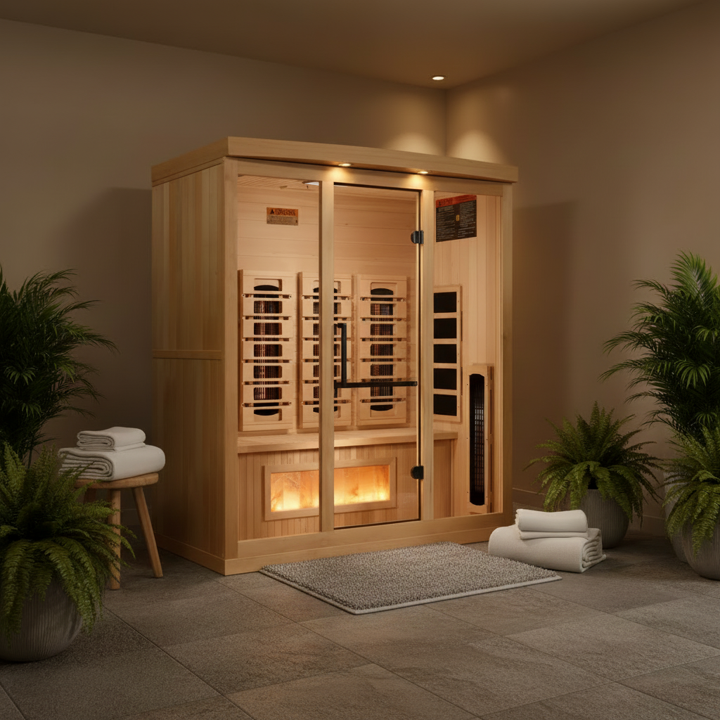 Golden Designs Saunas Golden Designs Reserve Edition 4 Person Indoor Full Spectrum Infrared Sauna with Himalayan Salt Bar (GDI-8040-03)