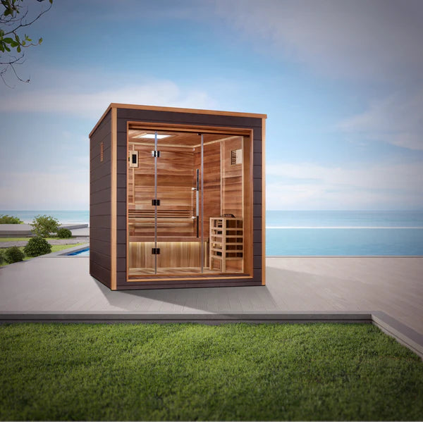 Golden Designs Drammen 3 Person Outdoor-Indoor Traditional Sauna - Canadian Red Cedar Interior