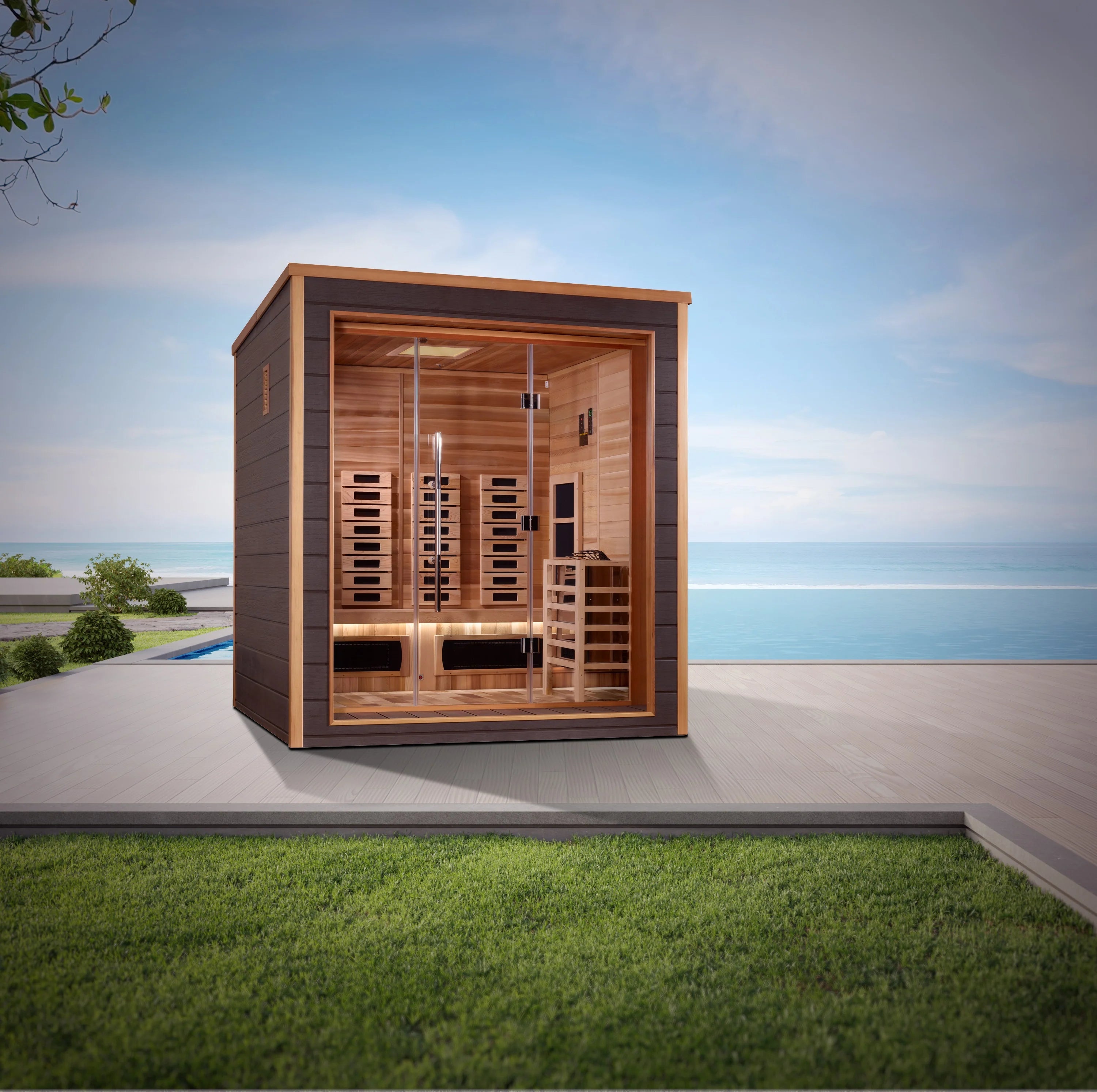 Golden Designs Visby 3 Person Outdoor & Indoor Hybrid Sauna - Canadian Red Cedar Interior