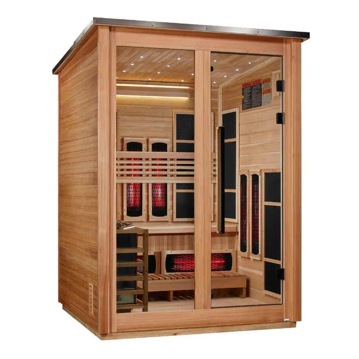 Golden Designs Saunas Golden Designs 2026 Model "Loviisa" 3 Person, Pacific Cedar Barn Hybrid (PureTech™ Full Spectrum IR or Traditional Stove) Outdoor Sauna (GDI-8523-02)