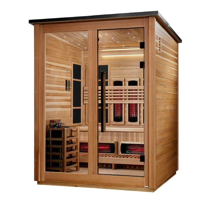 Golden Designs Saunas Golden Designs 2026 Model "Loviisa" 3 Person, Pacific Cedar Barn Hybrid (PureTech™ Full Spectrum IR or Traditional Stove) Outdoor Sauna (GDI-8523-02)