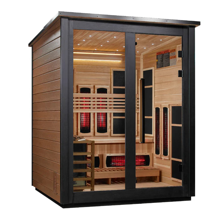 Golden Designs Saunas Golden Designs 2026 Model "Loviisa" 3 Person, 2 Tone Barn Hybrid (PureTech™ Full Spectrum IR or Traditional Stove) Outdoor Sauna (GDI-8523-03)