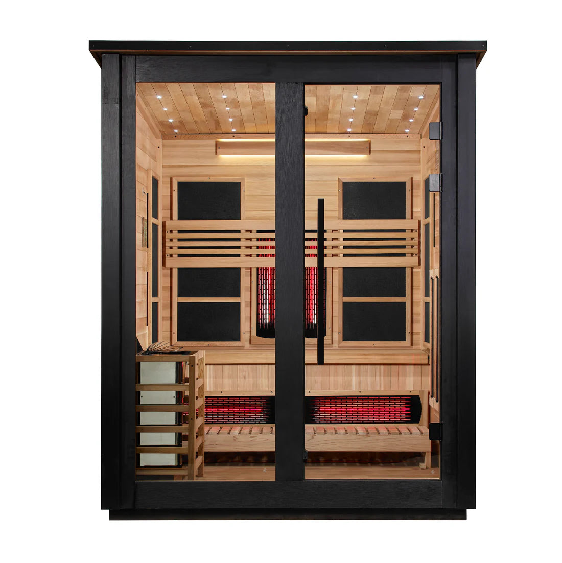 Golden Designs Saunas Golden Designs 2026 Model "Loviisa" 3 Person, 2 Tone Barn Hybrid (PureTech™ Full Spectrum IR or Traditional Stove) Outdoor Sauna (GDI-8523-03)