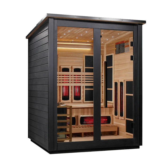 Golden Designs Saunas Golden Designs 2026 Model "Loviisa" 3 Person, Black Barn Hybrid (PureTech™ Full Spectrum IR or Traditional Stove) Outdoor Sauna (GDI-8523-04)