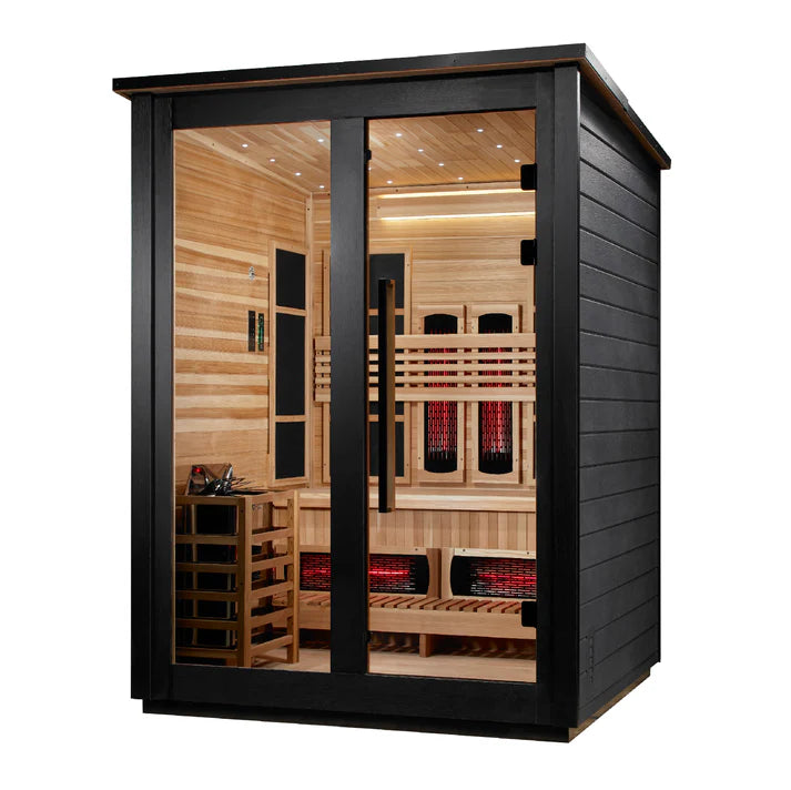 Golden Designs Saunas Golden Designs 2026 Model "Loviisa" 3 Person, Black Barn Hybrid (PureTech™ Full Spectrum IR or Traditional Stove) Outdoor Sauna (GDI-8523-04)