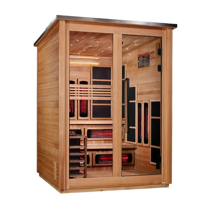 Golden Designs Saunas Golden Designs 2026 Model "Kaskinen" 6 Person, Pacific Cedar Barn Hybrid (PureTech™ Full Spectrum IR or Traditional Stove) Outdoor Sauna (GDI-8526-02)