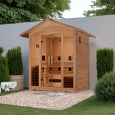 Golden Designs "Gargellen" 5 Person Hybrid (PureTech™ Full Spectrum IR or Traditional Stove) Outdoor Sauna - Canadian Hemlock