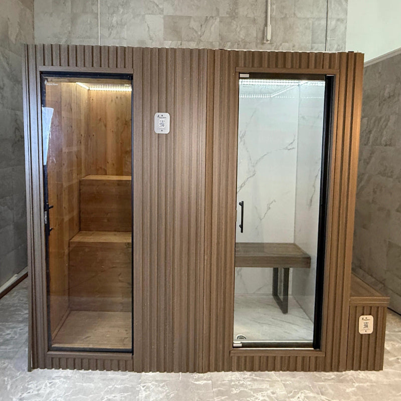 GeyserSteam Vapora hybrid sauna and steam room dual-cabin. in Brown