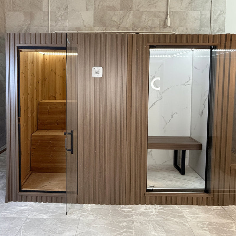 2-3 person indoor outdoor luxury home spa cabin layout from GeyserSteam Sauna