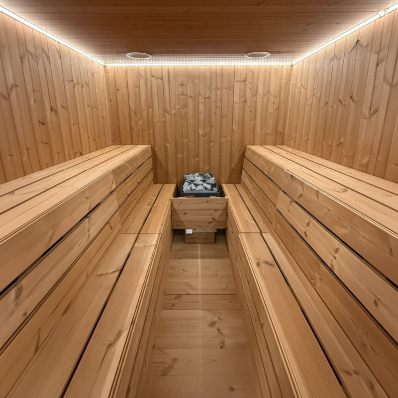 GeyserSteam Saunas  ThermaPlunge with benches and led lightings