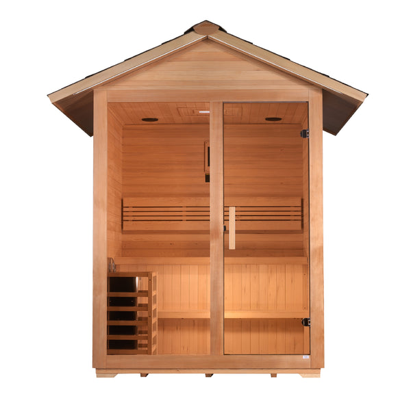 Golden Designs "Arlberg" 3 Person Traditional Outdoor Sauna - Canadian Hemlock
