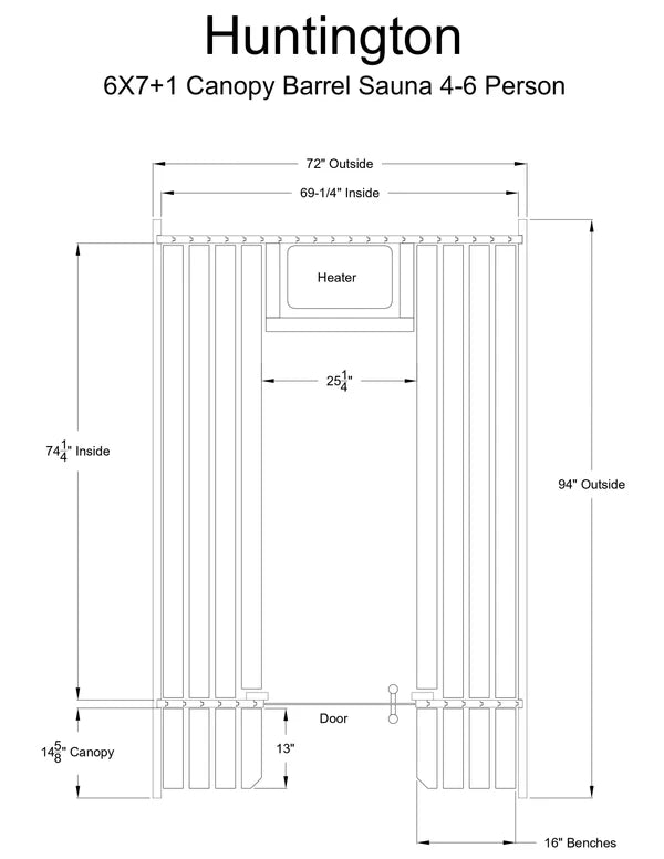 Almost Heaven Huntington Canopy Barrel  6 Person Sauna