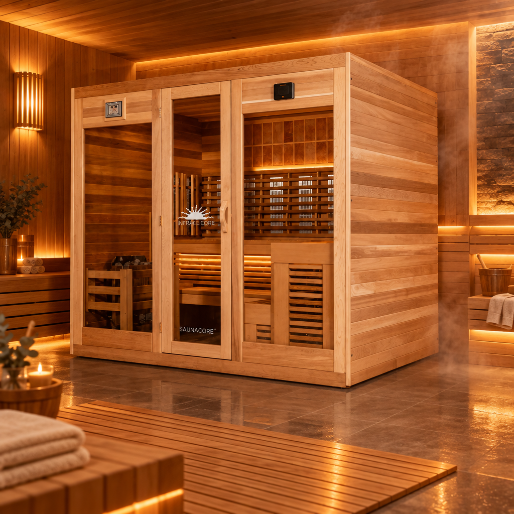 Saunacore Saunas Saunacore INFRA-CORE Premium Dual Clear Red Cedar Indoor Hybrid Sauna