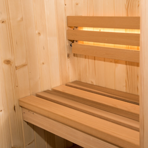 The Bench inside the Almost Heaven Logan 1-Person Indoor Sauna