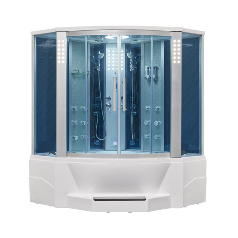 Mesa WS-701A 2 Person Corner Steam Shower with Jetted Tub - 66"L x 66"W x 87"H (Blue Glass)