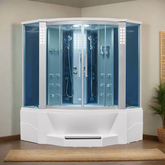 Mesa WS-701A 2 Person Corner Steam Shower with Jetted Tub - 66"L x 66"W x 87"H (Blue Glass)