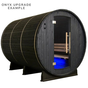 Almost Heaven Charleston 4 Person Canopy Barrel Sauna Onyx Upgrade Example