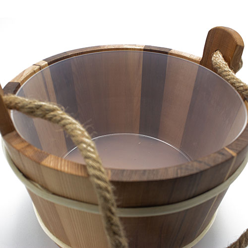 Wooden bucket with handles and rope on a white background-PROSAUNAS-Sauna-Bucket-with-Ladle-4-Liter-Wood-Cedar-3