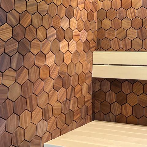 EmotionWood Promenade XL Thermo-Abachi Decorative Sauna Wall Panel, 18.11" x 20.08"
