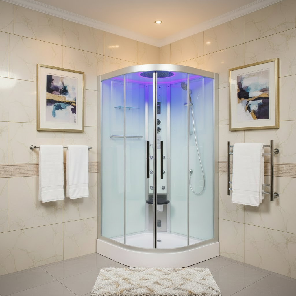 Platinum Showers Platinum DZ901A 1 Person with Dual Sliding Doors Corner Steam Shower - White