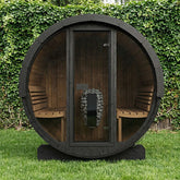 SaunaLife Saunas SaunaLife Model E7GB 4 Person Outdoor Traditional Barrel Sauna With Glass Front (Paint Included)