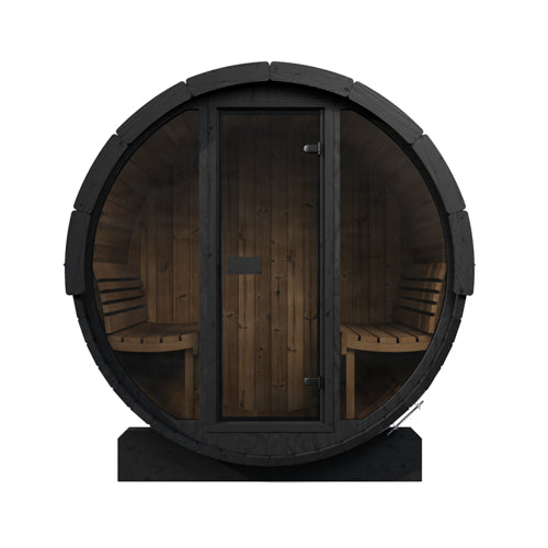 SaunaLife Saunas SaunaLife Model E7GB 4 Person Outdoor Traditional Barrel Sauna With Glass Front (Paint Included)