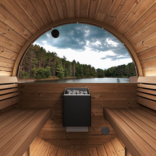 SaunaLife Saunas SaunaLife Model E7WB 4 Person Outdoor Traditional Barrel Sauna with Window (Paint Included)
