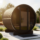SaunaLife Saunas SaunaLife Model E8GB 6 Person Outdoor Traditional Barrel Sauna with Glass Front (Paint Included)