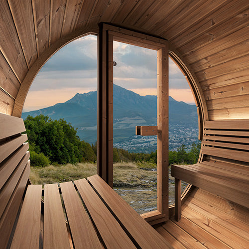 SaunaLife Saunas SaunaLife Model E8GB 6 Person Outdoor Traditional Barrel Sauna with Glass Front (Paint Included)