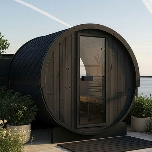 SaunaLife Saunas SaunaLife Model E8WB 6 Person Outdoor Traditional Barrel Sauna with Rear Window (Paint Included)