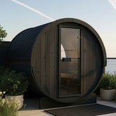 SaunaLife Saunas SaunaLife Model E8WB 6 Person Outdoor Traditional Barrel Sauna with Rear Window (Paint Included)
