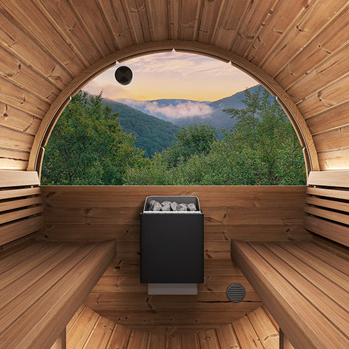 SaunaLife Saunas SaunaLife Model E8WB 6 Person Outdoor Traditional Barrel Sauna with Rear Window (Paint Included)